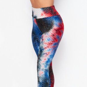 Women's Multicolor Scrunch Butt Tie Dyed Textured Waffle Leggings